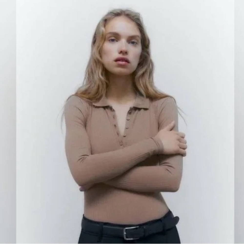 Zara long sleeve ribbed collar shirt